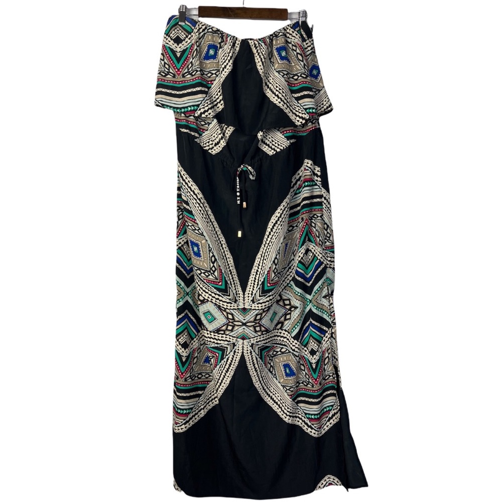 Mossimo Black Strapless Fit & Flare Printed Maxi Dress L